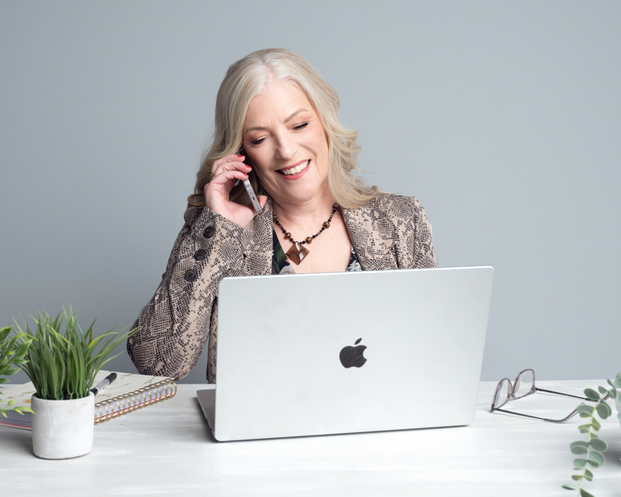 Guelda Redman sitting at a computer